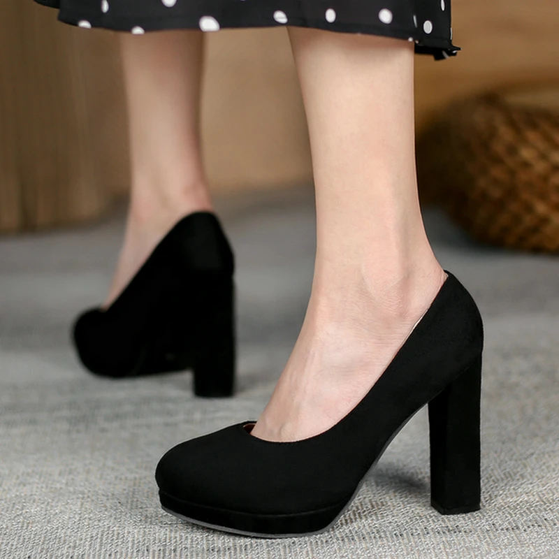 Gary de tacón alto para mujer, calzado de ante de imitación, color negro, albaricoque, con plataforma de talla grande|Zapatos de mujer| - AliExpress