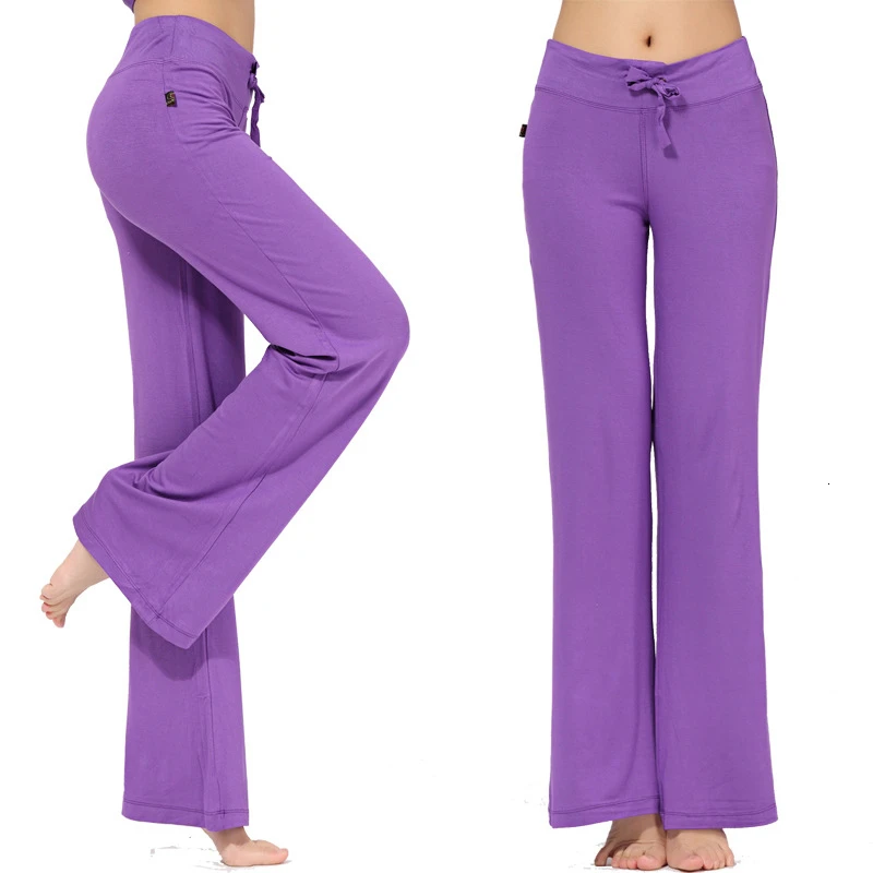 Sport Wide Leg Pants Modal High Waist Stretch Women Flare Pants Dance Club Loose Long Trousers (4)