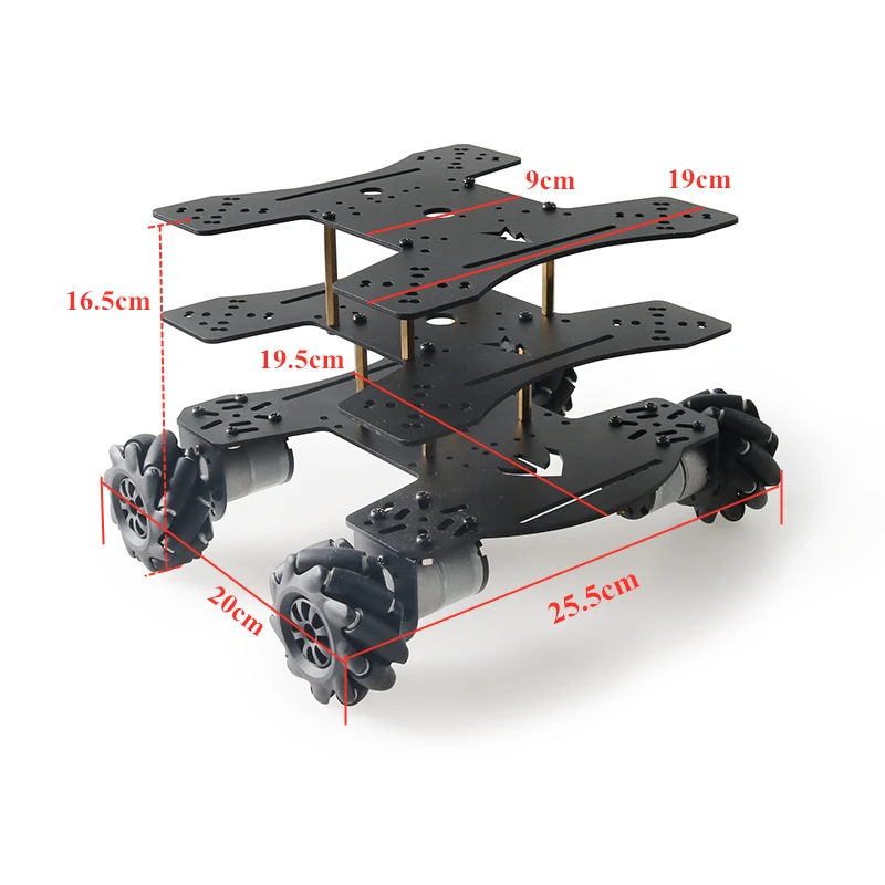 SZDOIT MC808 3-layer Smart Robot Chassis Car Kit 65mm Mecanum Wheel and 4pcs DC Motors DIY Toys for RC Smart Chassis Car