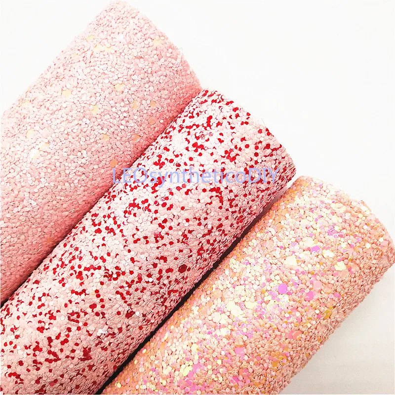 

Mini Roll 30x134CM PINK Glitter Fabirc, Chunky Glitter Leather, Glitter Leather Roll For Making Bows LEOsyntheticoDIY SK110