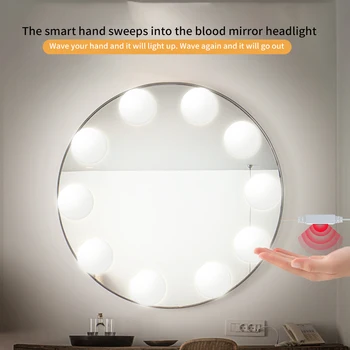

Makeup Mirror Light Led Touch Dimming Vanity Dressing Table Lamp Bulb 10 LED Bulb USB 5V Hollywood Make Up Mirror Wall Lamp