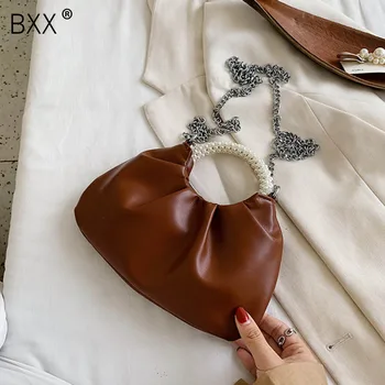 

[BXX] Pearl Design PU Leather Crossbody Bags For Women 2020 Autumn Chain Shoulder Handbags and Purses Female Travel Bag HN919