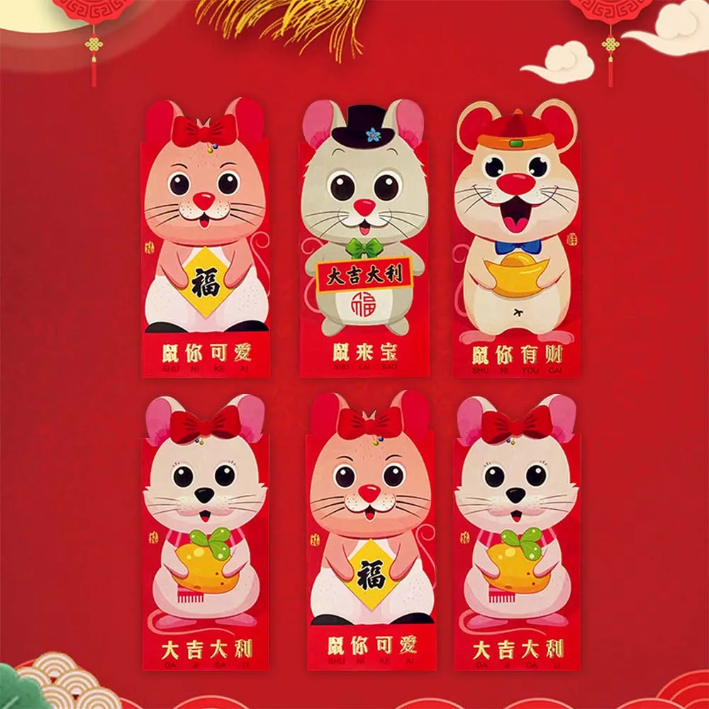Besegad, 18 шт., Мультяшные,, китайские, лунные крысы, год, Hongbao, красные, счастливые конверты, Весенний фестиваль, Hong Bao, счастливые пакеты для денег