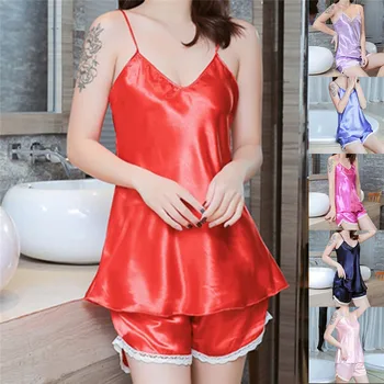 

Sexy Lingerie Women Silk Lace Loose Solid Sleeveless Dress Babydoll Nightdress Nightgown Sleepwear Summer Clothes