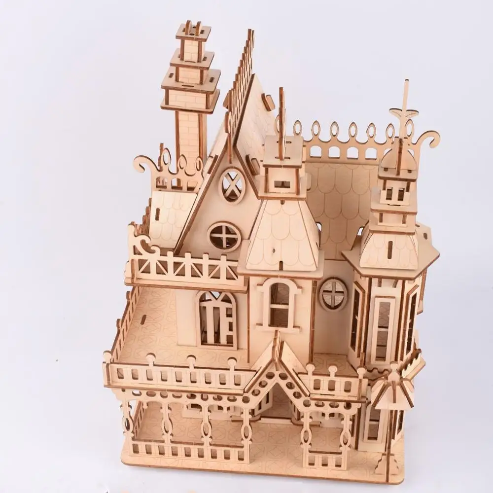 Laser Cutting DIY 3D Wooden Puzzle Woodcraft Assembly Kit Gothic Villa For Child Children Christmas Gift | Игрушки и хобби