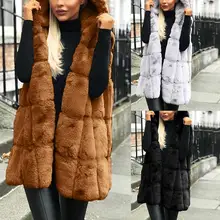 Горячая зимняя утепленная искусственная меховая жилетка, куртка, повседневная женская однотонная жилетка с капюшоном