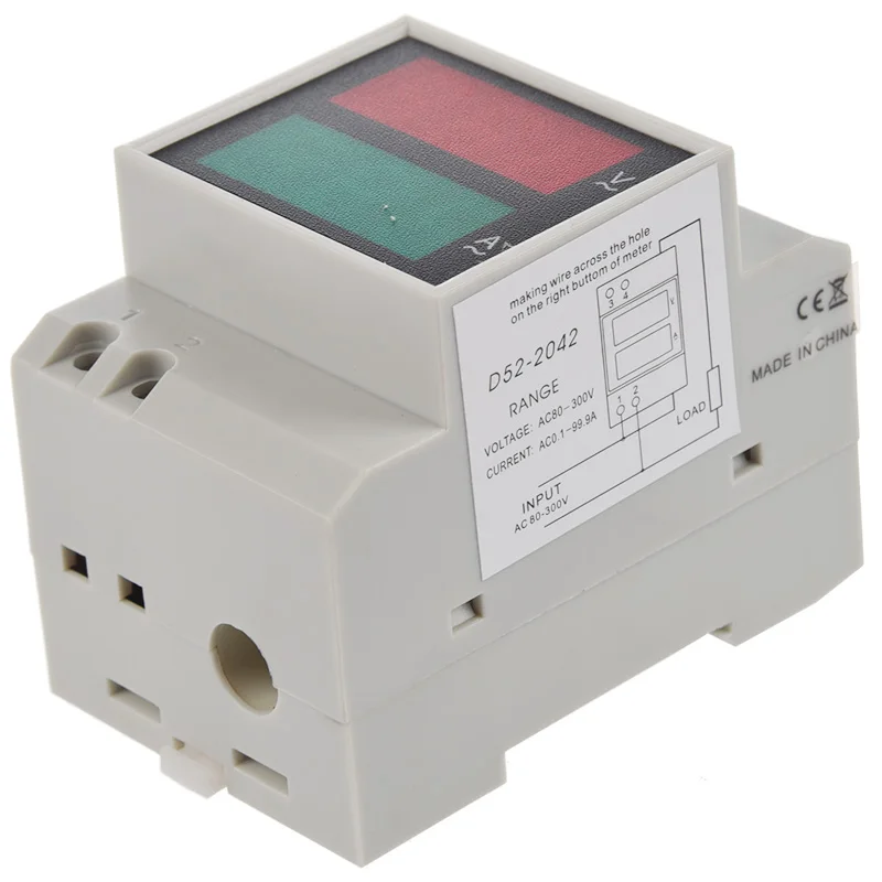

Din-Rail AC 110V/220V Digital Voltmeter Ammeter Red Volt Green Amp Meter LED Display