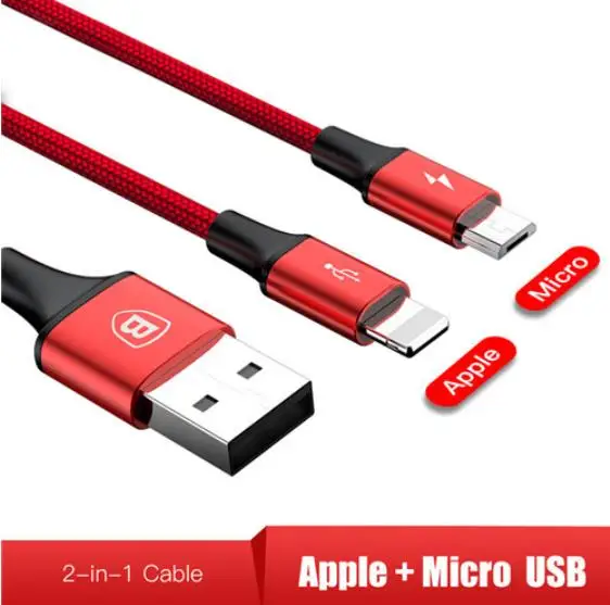 Baseus Тип usb C кабель 3 в 1 для iPhone X, 8, 7, 6, микро USB кабель 2 в 1 зарядный кабель для samsung s9 3A провод для быстрой зарядки для Huaiwei - Цвет: iP Micro Red