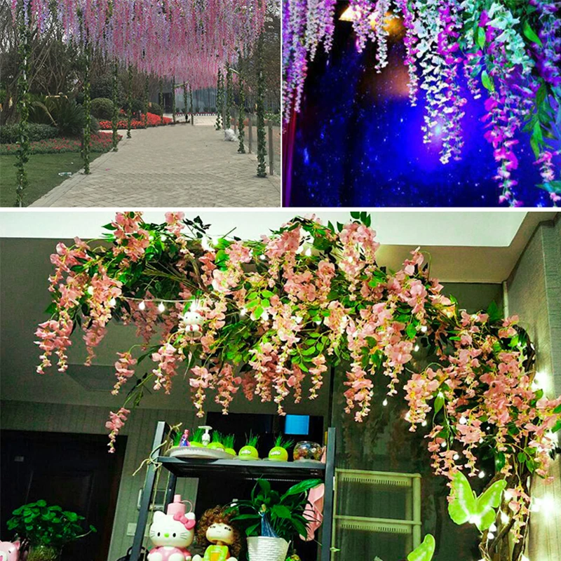 Wisteria Vine Artificial Flowers Silk Garland Arch plant decor home garden decoration hanging plant wall christmas decoration