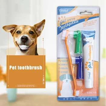 

4 piece set Pet toothbrush set Cat and dog toothbrush toothpaste set Dog supplies Oral cleaning care Dog toothbrush VanillaBS002
