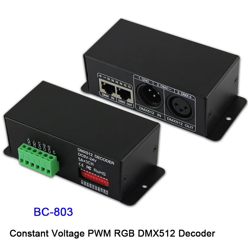 RISE-Bc-803 Rgb Dmx512 Контроллер Dc5V-24V 5A* 3Ch постоянное напряжение pwm Rgb Dmx512 декодер для Rgb светодиодные ленты Светодиодные лампы прожекторы
