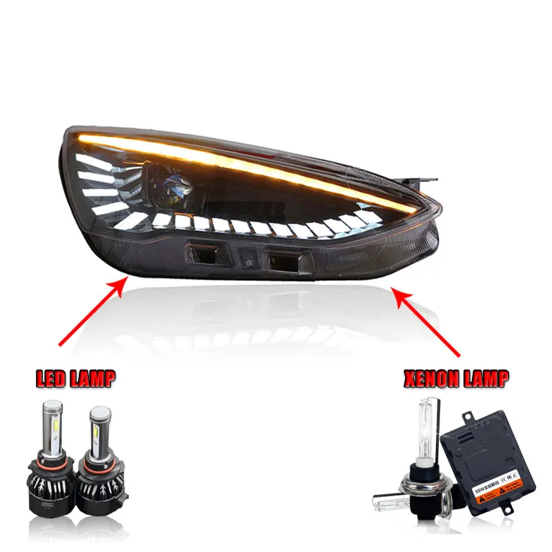 Пара для Ford Focus светодиодный фары фокус HID фары биксеноновые фары противотуманные дневные ходовые огни динамический поворот - Цвет: LED high beam