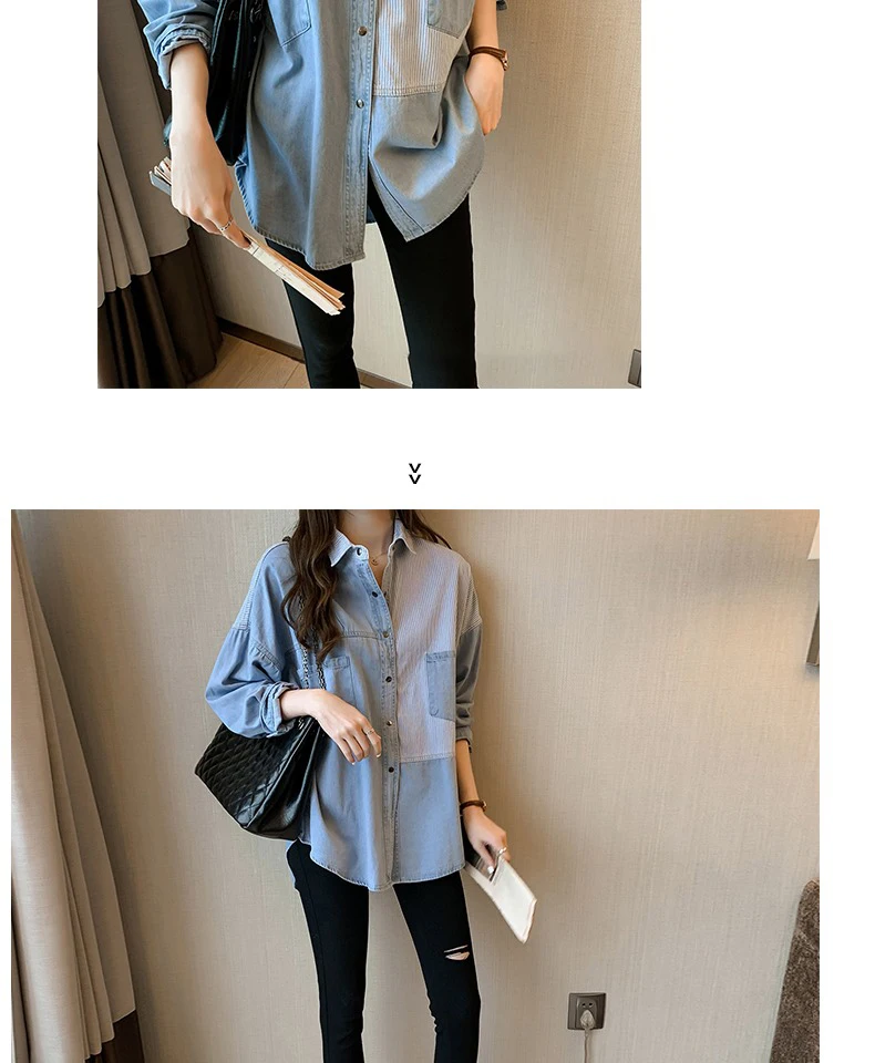Новая Корейская версия свободной bf женская рубашка из денима с длинными рукавами дизайн чувство рубашки пальто