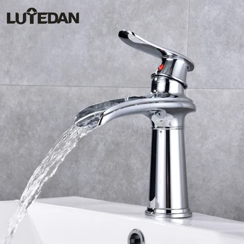 

Lutedan Basin Faucets Waterfall Chrome Single Holder Single Hole Mounted Sink Taps Cold and Hot Mixer for Bathroom Faucets