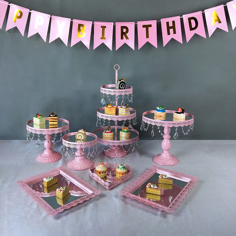 7pcs gold Desserts display rack decoration arrangement European wedding birthday cake stand cake decorating tools cupcake stand - Цвет: silver mirror
