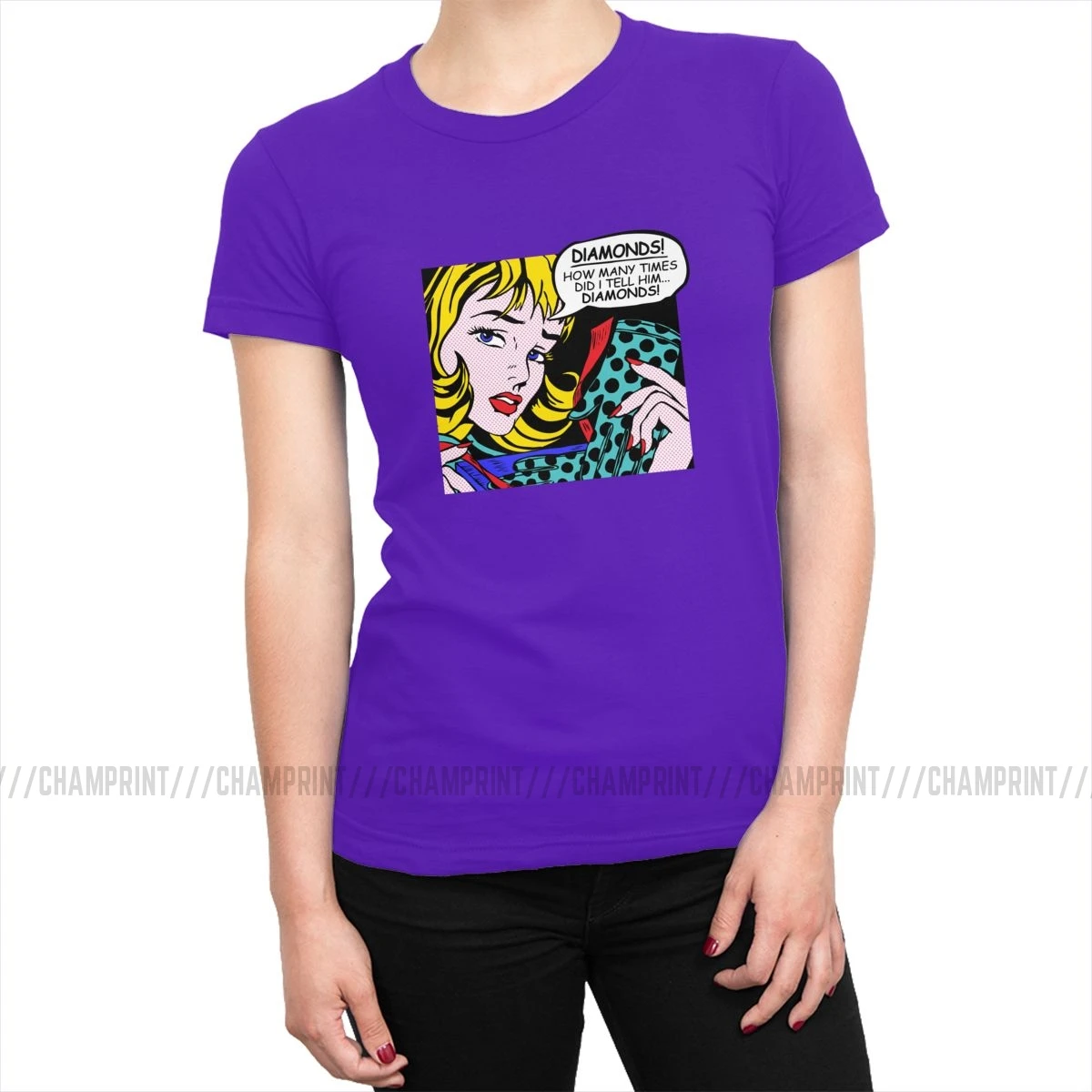 Roy Lichtenstein комическое искусство девушка с перчатками футболки женские корейский стиль поп-арт футболка футболки tumblr топы Женская одежда - Цвет: Фиолетовый