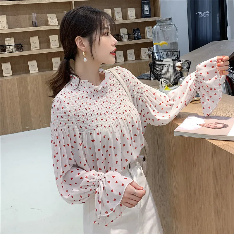 Женский элегантный свободный рукав с принтом повседневные рубашки круглым