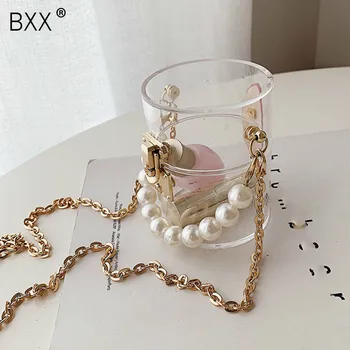

[BXX] PVC Transparent Pearl Chain Design Small Shoulder Bags For Women 2020 Spring Fashion Mini Handbags Female Travel Bag HM445
