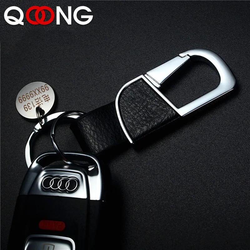 

Custom Lettering Keychains Genuine Leather Keyrings Metal Engrave Name Customized Logo Key Chain For Car Women Men gift Y04