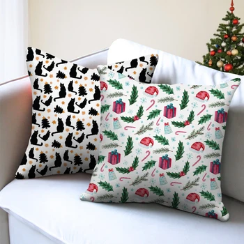 

Fuwatacchi Santa Pattern Christmas Cushion Cover Decorative Throw Pillow 45*45cm Short plush Pillowcase Xmas New Year Home Decor