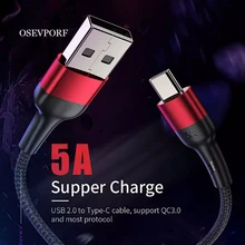5A 1m 2m typ C kabel Super Charge USB C kabel danych dla Huawei Mate 30 P40 30 Pro Typec USBC drut do Samsung S10 9 szybka ładowarka