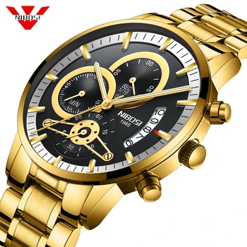 

NIBOSI Mens Watches Top Luxury Brand Fashion Quartz Men Watch Waterproof Chronograph Business Wristwatch Gold Relogio Masculino