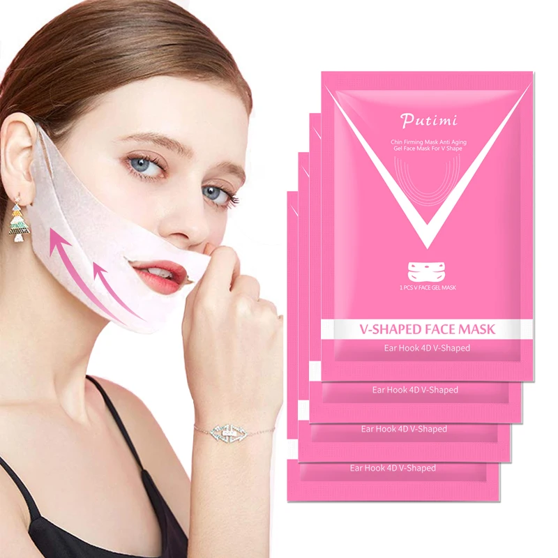 

PUTIMI 1PC V Shaped Lifting Face Mask Anti Wrinkle Thin Chin Cheek Neck Lift Hydrogel Mask 4D V Shape Bandage Mask Slimming Face