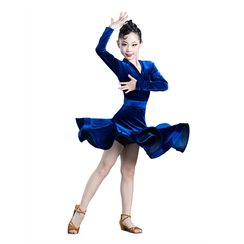 New Girls Latin Dresses for Dancing Ballroom Dance Dress Rumba Samba Velvet Children Samba Cha Cha Tango dress Standard Salsa
