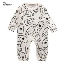Брендовый милый топ для маленьких мальчиков и девочек 0-18 месяцев, комбинезон с принтом в виде Молочной Бутылочки, хлопковый комбинезон с длинными рукавами, одежда для малышей