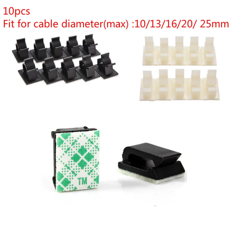 

10pcs Adhesive Car Cable Clips Cable Winder Drop Wire Tie Fixer Holder Cord Organizer Management Desk Cable Tie Clamps