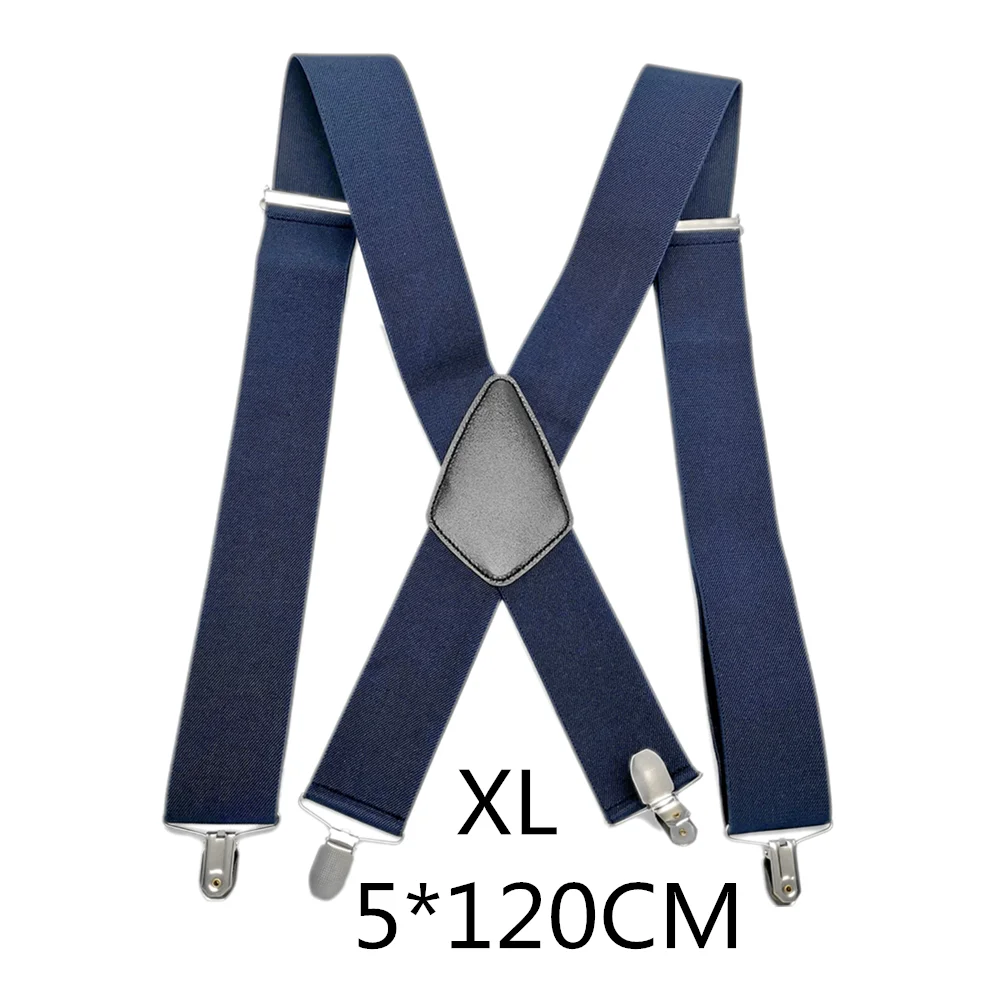 Navy-120cm 50 мм широкие эластичные регулируемые мужские подтяжки X Back Suspender кожа Крест 4 сильные защитные зажимы удерживающие штаны рабочие подтяжки - Цвет: Navy-120cm