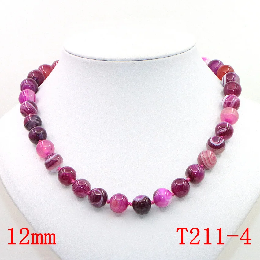 WUBIANLU 6-12mm Natural Purple Agates Pink Onyx Stripe Round Beads Necklace Women Jades Findings Wholesale (50)