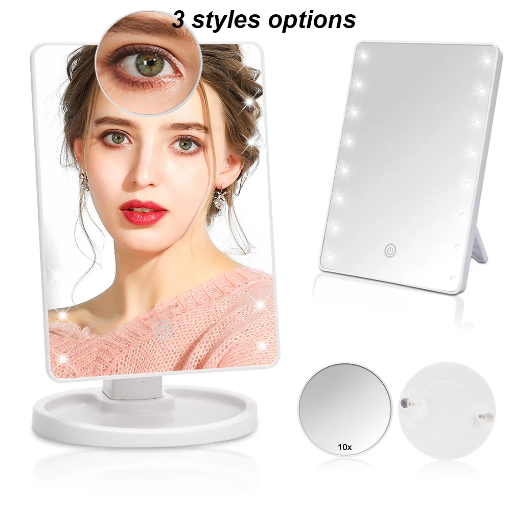 

Makeup Mirror with 16/22 LED Lights Touch Screen Mirrors 10X Table Desktop Countertop Bright Adjustable USB Cable Batteries Tool