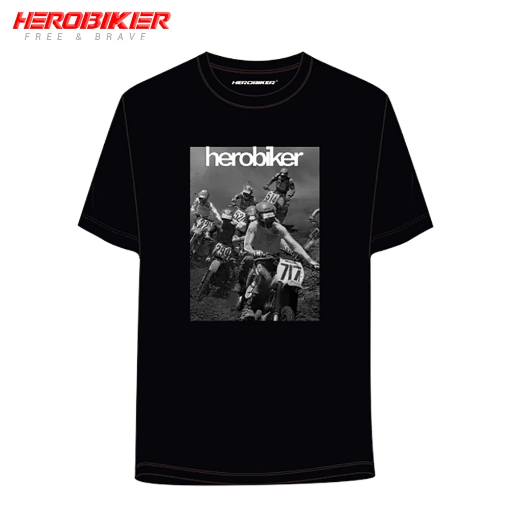 HEROBIKER футболка для мотоциклистов Летняя мужская короткая футболка для мотогонок Спортивная футболка модная быстросохнущая футболка черного и серого цвета - Цвет: HTS-002BK