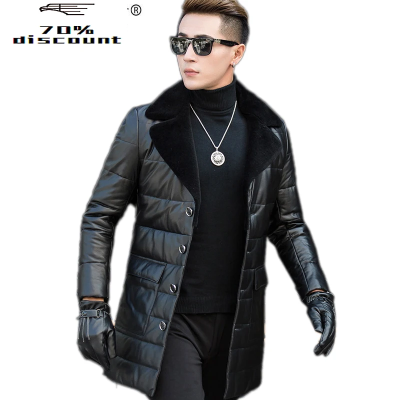 

New Winter Genuine Leather Jacket Men Down Jacket Men's Real Sheepskin Jackets Wool Fur Collar Coat 4xl T2380 KJ808