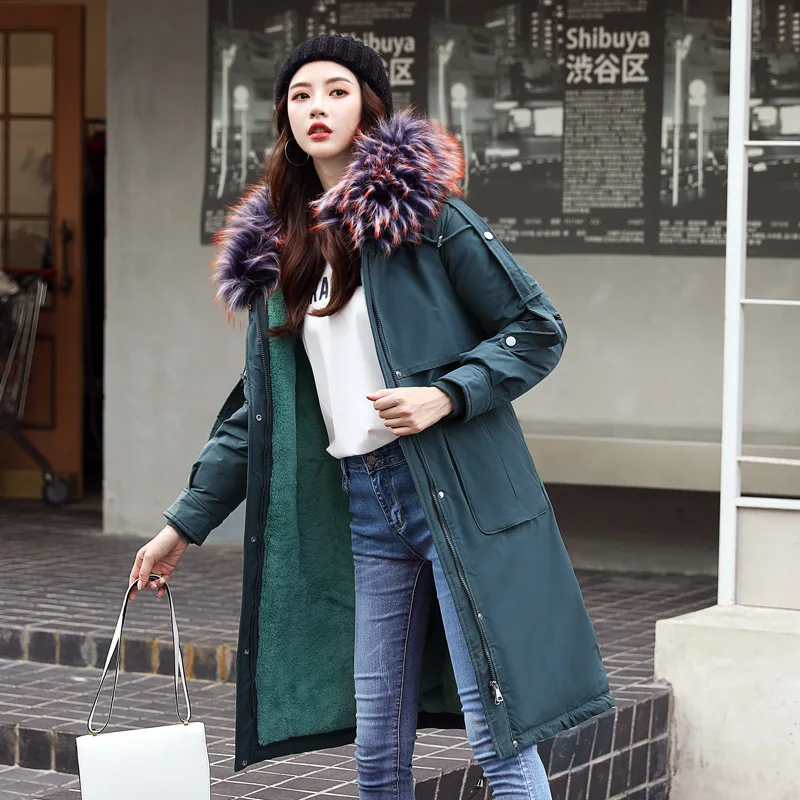 

2019 Winter New Style Fur Collar Mid-length Cotton-padded Clothes Women's Lambs Wool Uchimura down Jacket Cotton-padded Clothes
