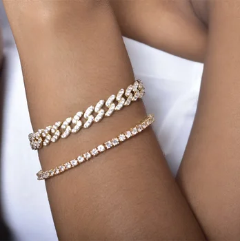 

StoneFans Cuban Link Adjustable Bracelet Iced-Out for Women Miami Rapper Chain Link Bracelet Hiphop Jewelry Wholesale