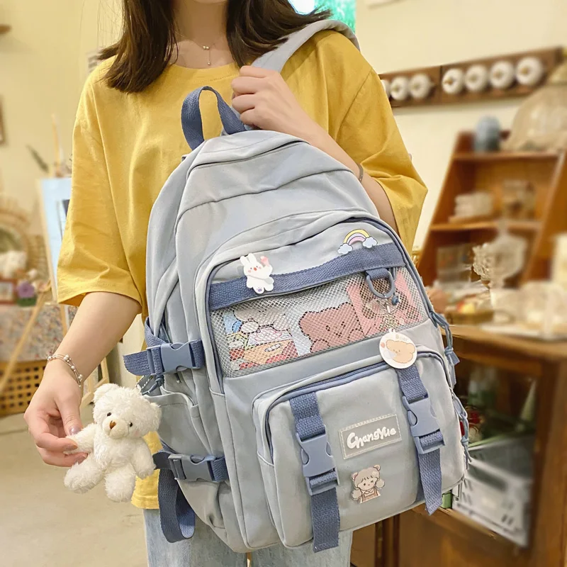 

DCIMOR New Multipocket Waterproof Nylon Women Backpack Female Solid Color Mesh Travel Bag Teenage Girls Insert Buckle Schoolbag