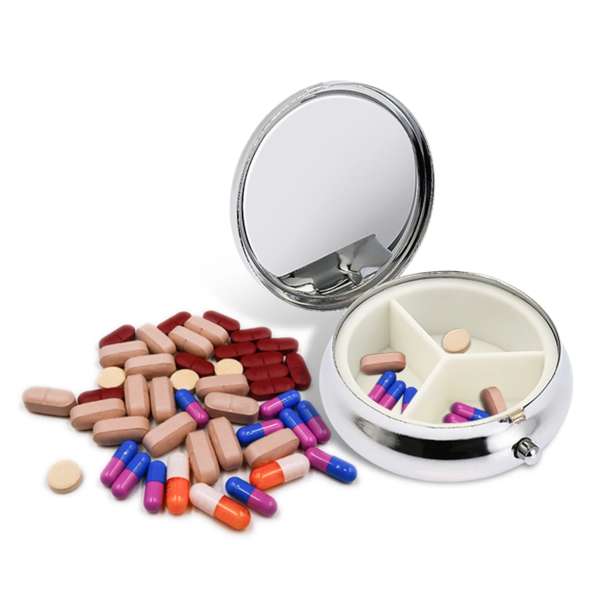 

Portable Three Grid Metal Pill Box Environmentally Friendly Simple Medicine Case Candy Box 52*16mm Travel Organiser Box