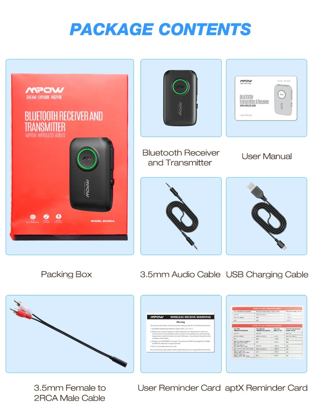 MPOW обновленная Bluetooth передатчик и приемник 2-в-1 Bluetooth 5,0 адаптер с aptX HD аудио SR8675 двойной Bluetooth ссылка для автомобиля/дома ТВ