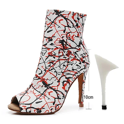 Женские танцевальные сапоги; обувь для латинских танцев; женская танцевальная обувь из искусственной кожи с высоким верхом; красные танцевальные туфли без шнуровки для девушек; женская Обувь для бальных танцев; обувь для сальсы; EU34-44 - Цвет: Graffiti-10cm