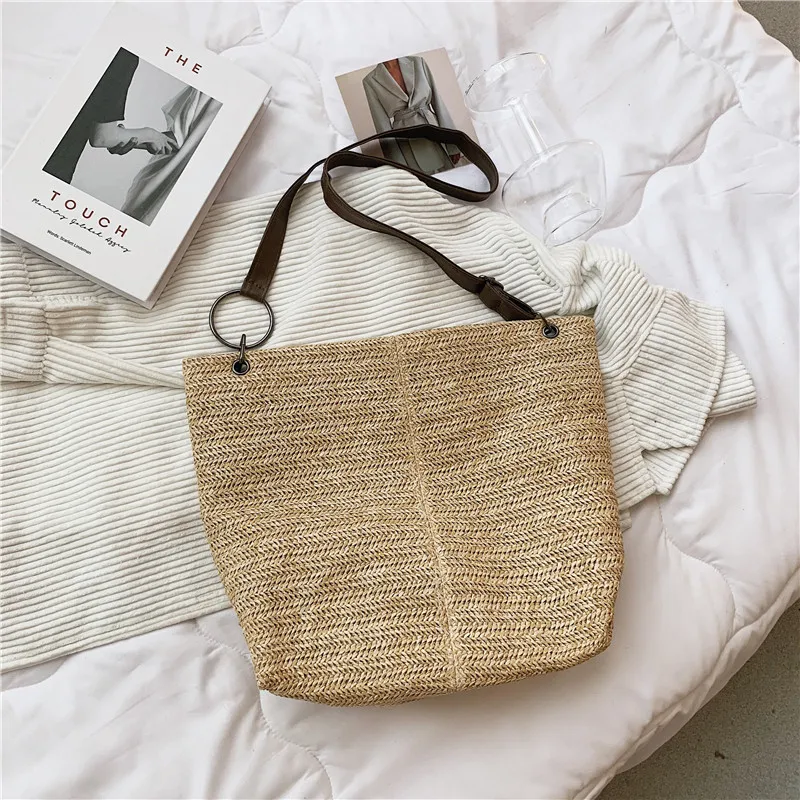 2021 New Casual Large Capacity Tote Women Straw Handbags Luxury Woven Designer Lady Shoulder Messenger Bags Female Big Purses 