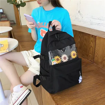

Simple female backpack Solid Color Backpack For Women Nylon Multi Pocket Travel Backpacks Large Capacity School Bag For Teenage