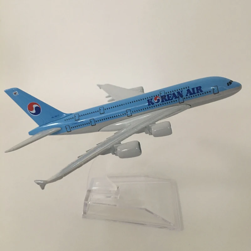 16cm Alloy Metal Airplane Model Korean Air A380 Airlines Aircraft Airbus 380 Airways Plane Model W Stand Gift free shipping 6