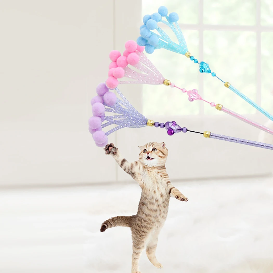 1PC Cat Teaser Wand Kitten Teaser Stick Interactive Cat Toy Plush Kitten Cat Scratching Toy With Bell Pet Toy Random Color