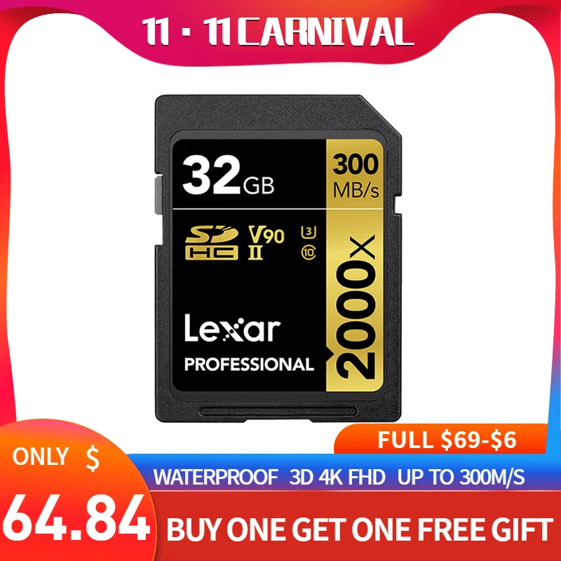 Lexar 2000X UHS-2 SD карты с U3 Flash Limited флешки Class 10 32 ГБ, 64 ГБ и 128 Гб Профессиональный Камера kart высокое Скорость памяти