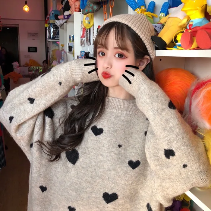 Женский свитер с принтом «океанlove Kawaii»,, Осень-зима, пуловеры с круглым вырезом, для студентов, Повседневный, милый, Sueter Mujer, модный 13280