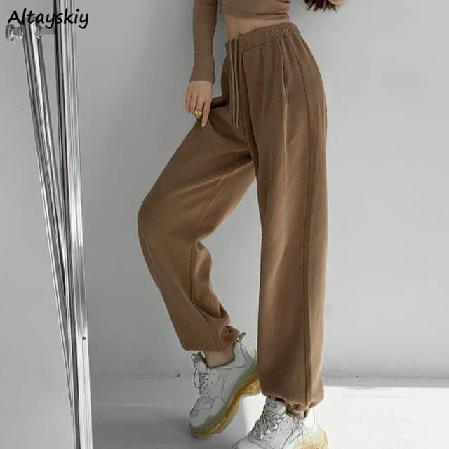  Women's High Waisted Sweatpants Pants Fall Solid Plain