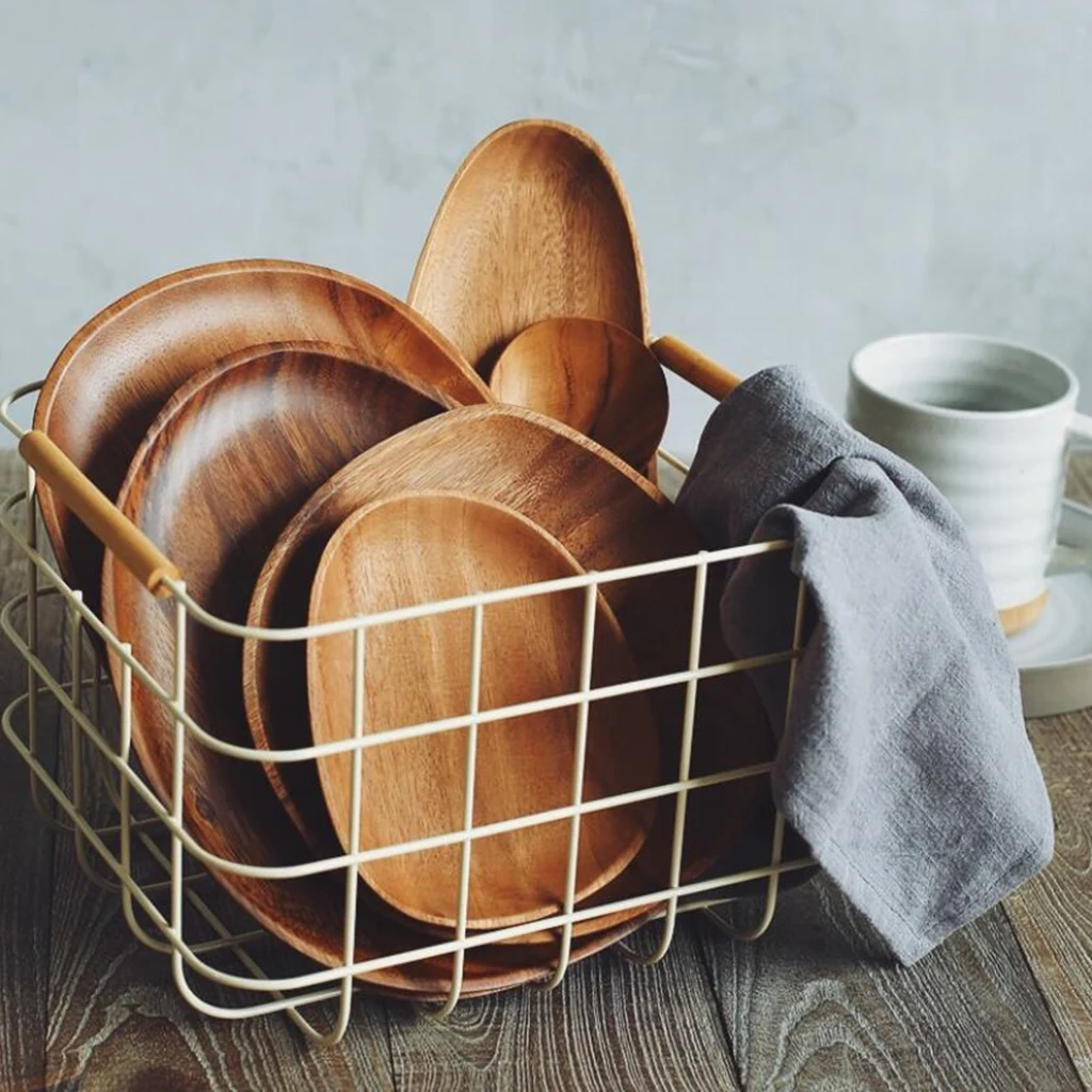 Acacia Wooden Plate Food Nuts Dessert Serving Tray Kitchen Tableware