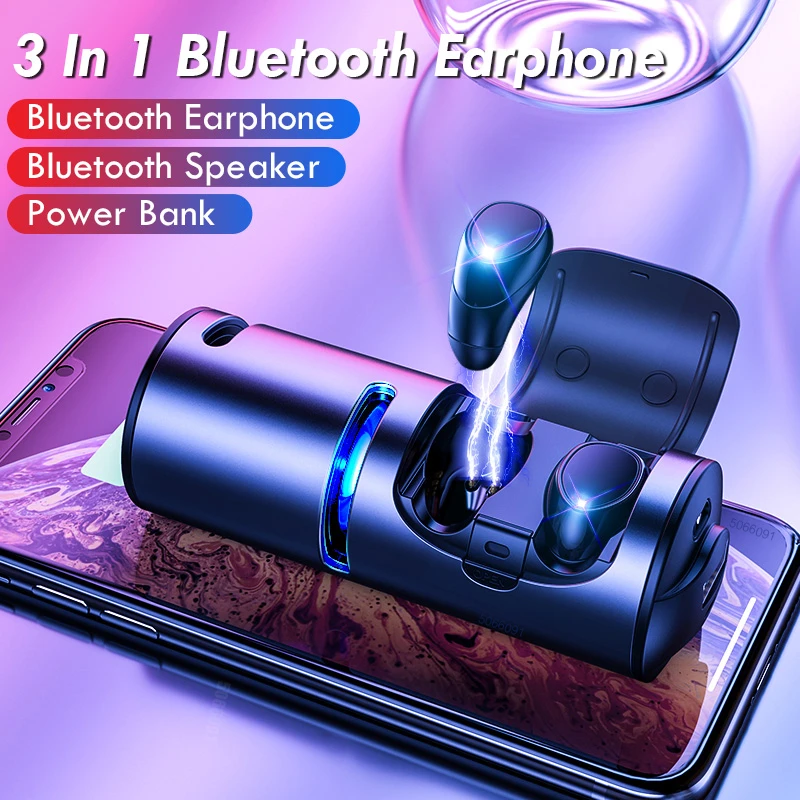 

3 In 1 Bluetooth Earphone 5.0 With 1200mAh Charging Case Wireless Bluetooth Headphones Support Bluetooth Speaker For iOS Android